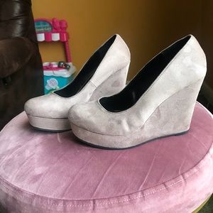 Rouge Faux Suede Wedge Heels